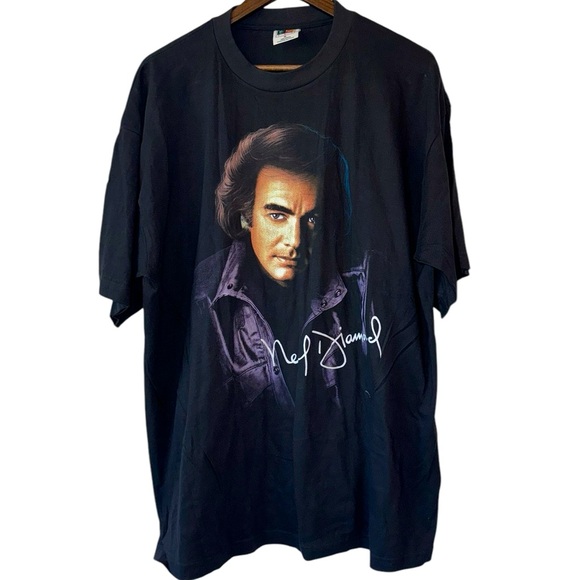 Vintage Neil Diamond US Tour 1996 Band Tee Black Purple Headshot Preloved Sz XL - Picture 1 of 13